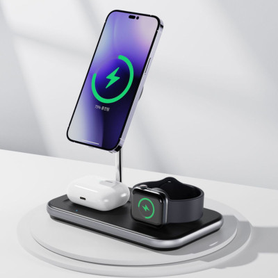 Bộ đế sạc CHOETECH T589-F Mag-Safe 3 in 1 có chứng nhận MFI (Hàng chính hãng)