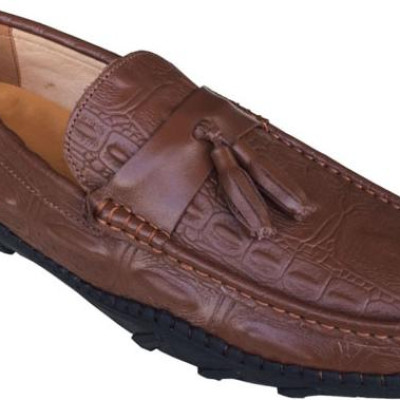 Giày mọi nâu Trường Hải da bò vân cá sấu đế cao su GM0100