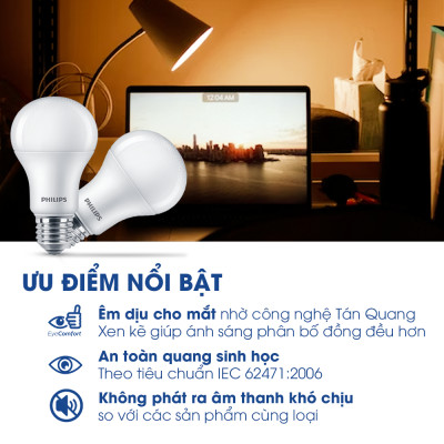 Bóng đèn PHILIPS LEDBULB Mycare A60 -Công suất (4W,6W,8W,10W,12W) bảo vệ mắt