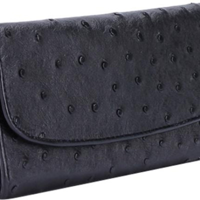 Ví Nữ Da Đà Điểu 3 Gấp Huy Hoàng HT3405 (19 x 10.5 cm) - Đen