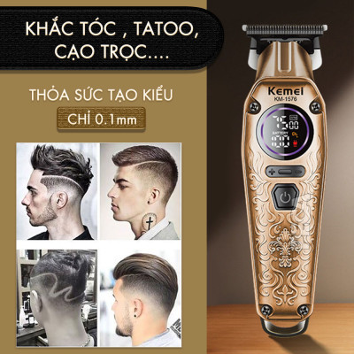 Tông đơ chấn viền Kemei KM-1576 lưỡi cắt mạ carbon cao cấp công suất 5W, điều chỉnh 3 mức tốc độ - Chính hãng