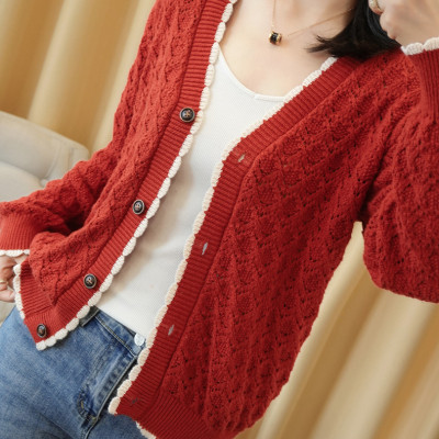 Áo khoác len dáng ngắn, áo cardigan len đóng cúc phối ren mẫu mới thu đông AK02