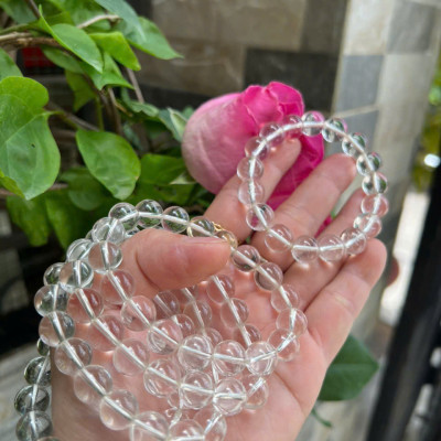 Vòng Chuỗi Nữ Đá Thạch Anh Trắng Tự Nhiên trong bóng đẹp size hạt 10mm Hợp Nữ mệnh Kim mệnh Thủy đeo đẹp xinh tay tốt cho sức khỏe công việc may mắn ạ