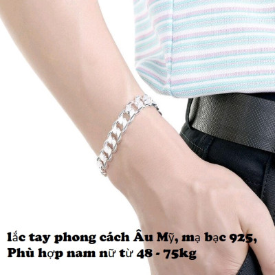 Lắc tay mạ bạc 925, phong cách âu Mỹ, Kèm vòng tay Teen silicon LUMINOUS 