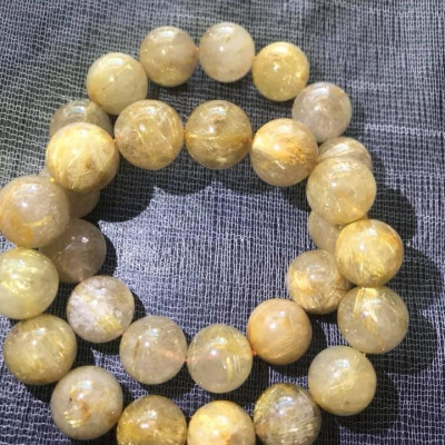 VÒNG THẠCH ANH TÓC VÀNG 15MM HẠT TO NAM MỆNH KIM THỔ THỦY CHỈ ĐÁ THIÊN NHIÊN