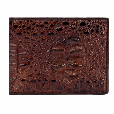 HJ2205 - Bóp nam Huy Hoàng da cá sấu nguyên con màu nâu đỏ