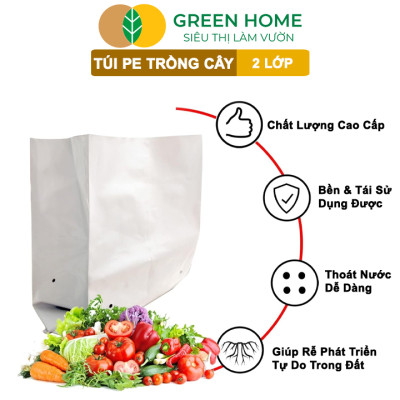 10 Túi Trồng Cây GreenHome, PE 2 Lớp, 17x33CM, Chống UV, Tiện Lợi, Độ Bền 1,5 Năm, Trồng Rau, Hoa