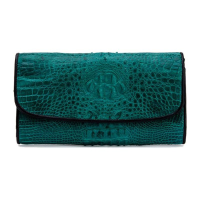 HC3291 - Ví nữ Huy Hoàng da cá sấu 3 gấp nguyên con màu xanh lá