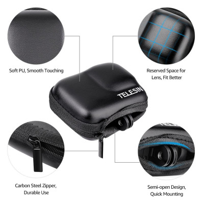 Túi đựng bảo vệ TELESIN Hộp đựng có dây kéo Túi đựng nửa mở IP54 Chống thấm nước Thay thế cho GoPro Hero 9 Black Action