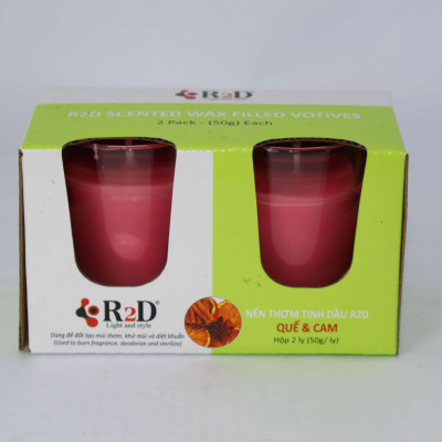 Nến Thơm, Tinh Dầu Quế Cam, [Ly 50g-Hộp 2 ly], Chính Hãng Từ Shop R2D, Thành Phần Tự Nhiên, Lành Tính.