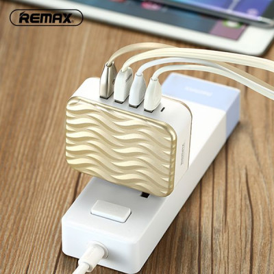 Củ  Sạc Điện Thoại REMAX RP-U41  4  Cổng USB + Tặng Kèm  Cáp Sạc IPhone - Hàng Chính Hãng
