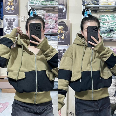 [LZ] Áo khoác Kéo Cao Nỉ Dày Chống Nắng Dáng Lửng Phối Màu Tay Xỏ Ngón 4 Túi Nón To hàng đẹp xitin-A2165