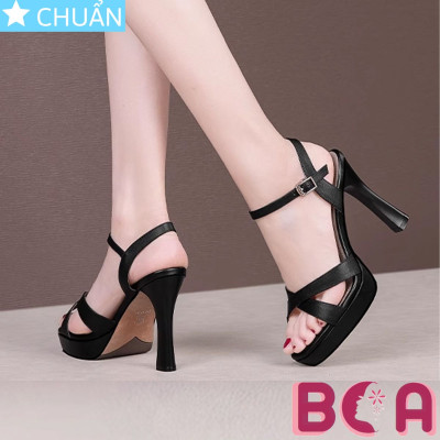 Sandal nữ cao 9 phân RO600 ROSATA tại BCASHOP quai ngang là 2 sợi đan chéo cách điệu, quai sau cài ôm cổ chân thoải mái
