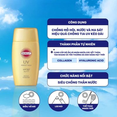 Kem Chống Nắng Siêu Chống Thấm Nước Kose Suncut UV Perfect Essence Super Water Proof SPF50+ PA++++ (04 Loại)