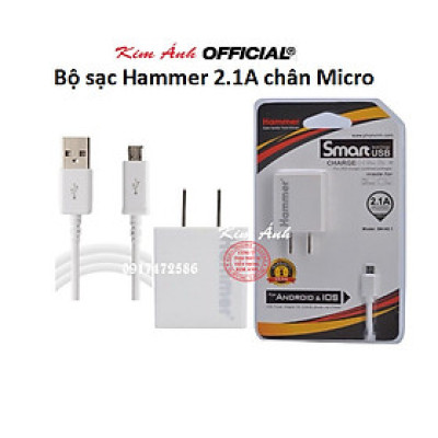 Bộ sạc Ham mer Dòng Điện 2.1A, chuôi Micro - Hàng chính hãng bảo hành 12 tháng