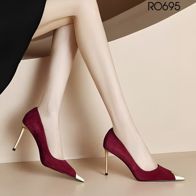 Giày nữ cao gót nhọn, da lộn ROSATA RO695 -9p- Nâu, Đỏ - HÀNG VIỆT NAM - BKSTORE