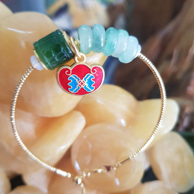 Vòng Tay Charm 5 Đồng Tiền Xanh ngọc nhẹ Hạt Lu Xanh Đậm  Đá Cẩm Thạch Tự Nhiên  Vòng phối phụ kiên Đỏ Đỏ may mắn dây vàng kiểu rút đẹp xinh tay ạ