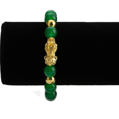 Vòng tay đá thạch anh xanh lục gắn tỳ hưu 10mm