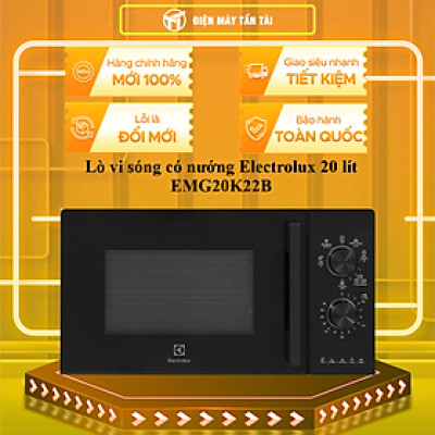 LÒ VI SÓNG CÓ NƯỚNG ELECTROLUX EMG20K22B 20L ĐIỀU KHIỂN CƠ, RÃ ĐÔNG, HẸN GIỜ - HÀNG CHÍNH HÃNG (CHỈ GIAO HCM)