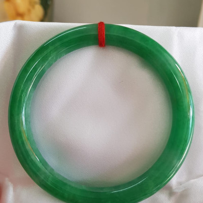 Vòng tay Nam Nữ đá Cẩm Thạch Đậu Lý QC 65mm x chột 10mm Vòng màu xanh đậm Anh Chị tay to Cân Nặng 75kg - 85kg đeo ạ