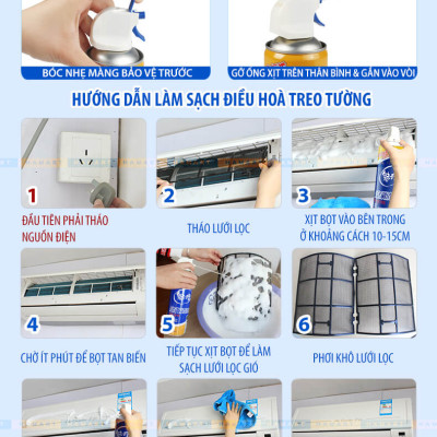 Chai Xịt Vệ Sinh Điều Hoà 520ML Khử Mùi Tạo Bọt Tẩy Rửa Vệ Sinh Dàn Máy Lạnh Quạt Làm Mát Tại Nhà Hiệu Quả - Hàng Chính Hãng
