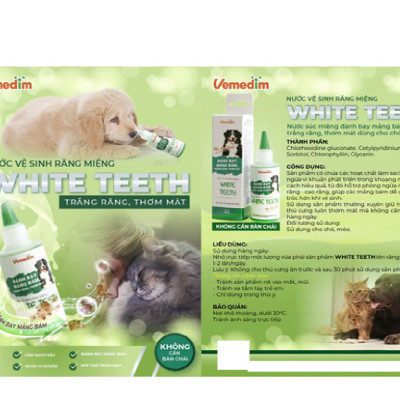Vemedim Nước Súc Miệng WHITE TEETH Đánh bay Mảng Bám, Giảm Hôi Miệng cho Chó Mèo