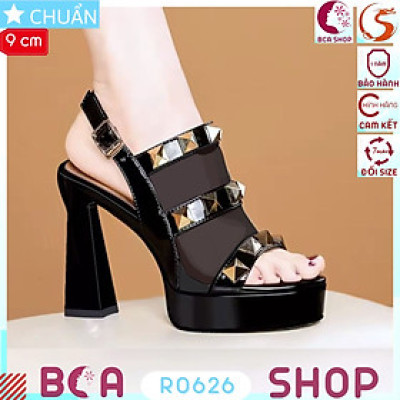 Giày cao gót nữ cao gót 9 phân RO626 ROSATA tại BCASHOP thiết kế hở mũi và quai hậu cài kèm gót trụ loe cực sang chảnh