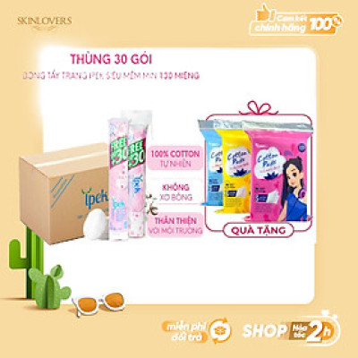 [ Tặng 1 gói bông Care4u 233 miếng] Combo 1 thùng bông tẩy trang Ipek 130 miếng ( 30 gói x 130 )