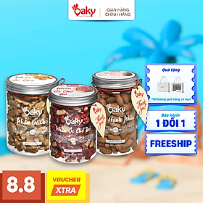 Quà Tặng Oaky - Combo Hạt Dinh Dưỡng Cao Cấp Hạnh Nhân, Nhân Óc Chó Vàng, Nhân Óc Đỏ - Tặng Túi Giấy Sang Trọng