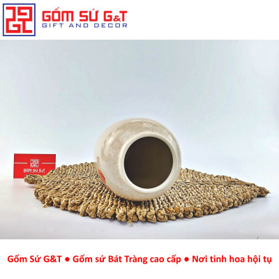Lọ hoa dáng bom men cát vẽ sen cầm Gốm Sứ G&T