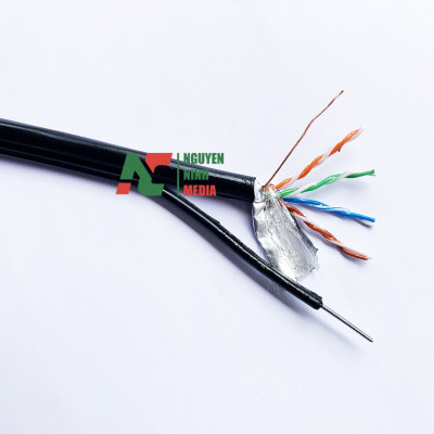 Dây Mạng Ngoài Trời 8 Lõi Golden Japan Cat5e Có Sợi Thép Chịu Lực, Bọc Bạc, Phủ Dầu Chống Ẩm - Hàng Chính Hãng