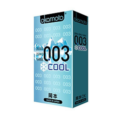 Bao Cao Su Okamoto 0.03 Cool Siêu mỏng Bóng Láng Mát lạnh Hộp 8 Cái 