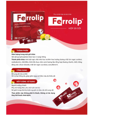 Sắt Bột Buccal Tan Ngay Trong Miệng Ferrolip ( hộp 20 gói) dự phòng thiếu máu cho người lớn, mẹ bầu 