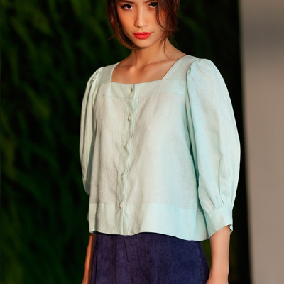 Áo Croptop Linen Aqua TOP132 Thời trang thiết kế Hity