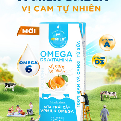 Sữa trái cây VPMILK Omega vị CAM tự nhiên cho bé trên 1 tuổi hộp 110ml (Thùng 48 hộp)