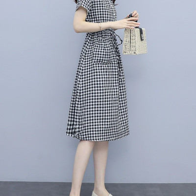 Đầm đũi nữ ngắn tay, họa tiết kẻ caro trẻ trung, 2 túi bên thời trang, đầm có dây rút eo tôn dáng NH174