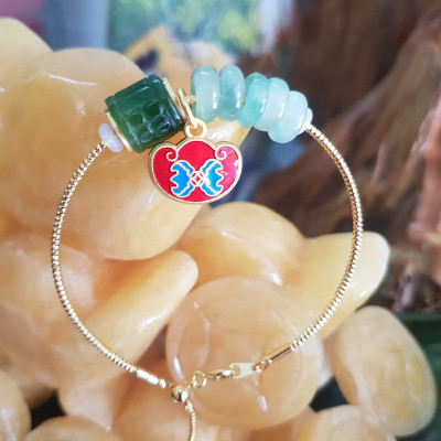 Vòng Tay Charm 5 Đồng Tiền Xanh ngọc nhẹ Hạt Lu Xanh Đậm  Đá Cẩm Thạch Tự Nhiên  Vòng phối phụ kiên Đỏ Đỏ may mắn dây vàng kiểu rút đẹp xinh tay ạ