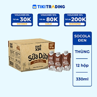 Thùng 12 hộp sữa dừa Cocoxim Socola 330ml/hộp