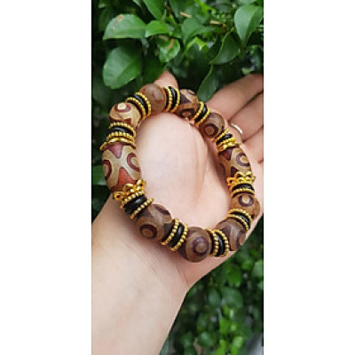 ️Vòng tay nam mã não tây tạng nâu 3 mắt kiểu Size vòng 14mm đẹp Ý nghĩa mang năng lượng tích cực may mắn cát tường cho gia chủ ạ