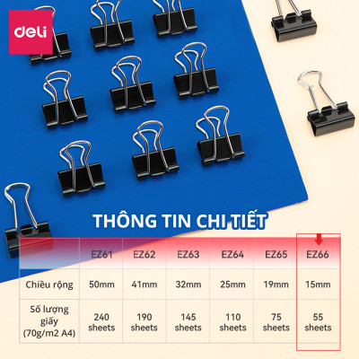 Kẹp Giấy Tài Liệu Deli - 12 Chiếc Kẹp Bướm Văn Phòng Phẩm Học Sinh - Nhiều Kích Thước Nhỏ Gọn Tiện Lợi Giá Rẻ