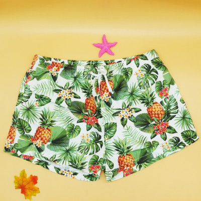 Quần short Nam vải phi lụa đi biển, mặc nhà in hoa lá - A110