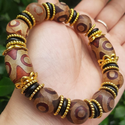 ️Vòng tay nam mã não tây tạng nâu 3 mắt kiểu Size vòng 14mm đẹp Ý nghĩa mang năng lượng tích cực may mắn cát tường cho gia chủ ạ