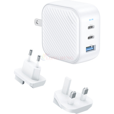 Cốc sạc Innostyle GaN MiniCube with Switch Convertible Plug UK+EU 1USB 2Type-C 65W IC65GWHT - Hàng chính hãng