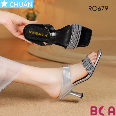 Xăng đan nữ quai ngang đính đá cao 6 phân RO679 ROSATA tại BCASHOP gót nhỏ tôn dáng, tôn da vừa sang trọng vừa thời trang