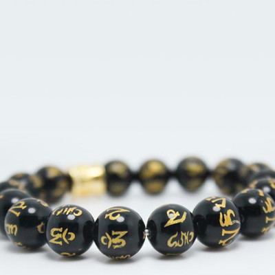 Vòng tay đá thạch anh đen khắc kinh phật mix charm cung hoàng đạo MS224, Vòng tay phong thủy hợp mệnh Thủy, Mộc, Thổ cho nam và nữ