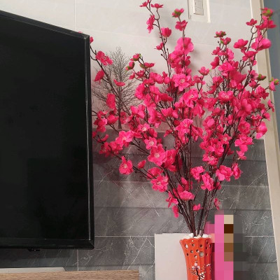 Cành hoa đào, hoa mai giả cành 5 nhánh nhỏ trang trí tết - Cây giả, hoa lụa Decor trang trí nhà cửa