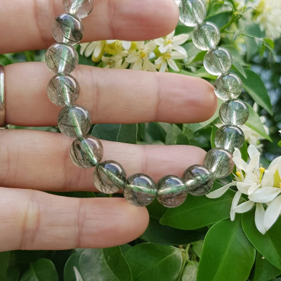 Vòng tay nữ đá thạch anh tóc xanh tự nhiên 9mm trong bóng nhuyễn mượt đẹp  Size vòng 9mm Nữ mệnh Thủy Mộc hỏa đeo ạ