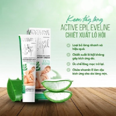 Kem tẩy lông chiết xuất lô hội dành cho da nhạy cảm EVELINE ACTIVE EPIL (Tay, Nách, Bikini) 125ml