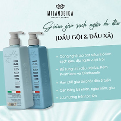 Combo Dầu Gội & Xả hương nước hoa Milanogica 355ml Phục hồi hư tổn, Gỉảm gàu sạch ngứa da đầu