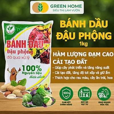 Bánh Dầu Đậu Phộng Greenhome, Bao 1kg, Phân Bón Hữu Cơ Hàm Lượng Đạm Cao, Chuyên Hoa, Rau, Củ, Quả, Kiểng